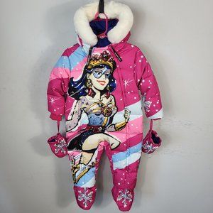 NWT~$950~DOLCE & GABBANA~9/12M~PINK WHITE DOWN REAL FUR SUPERHERO SNOWSUIT COAT